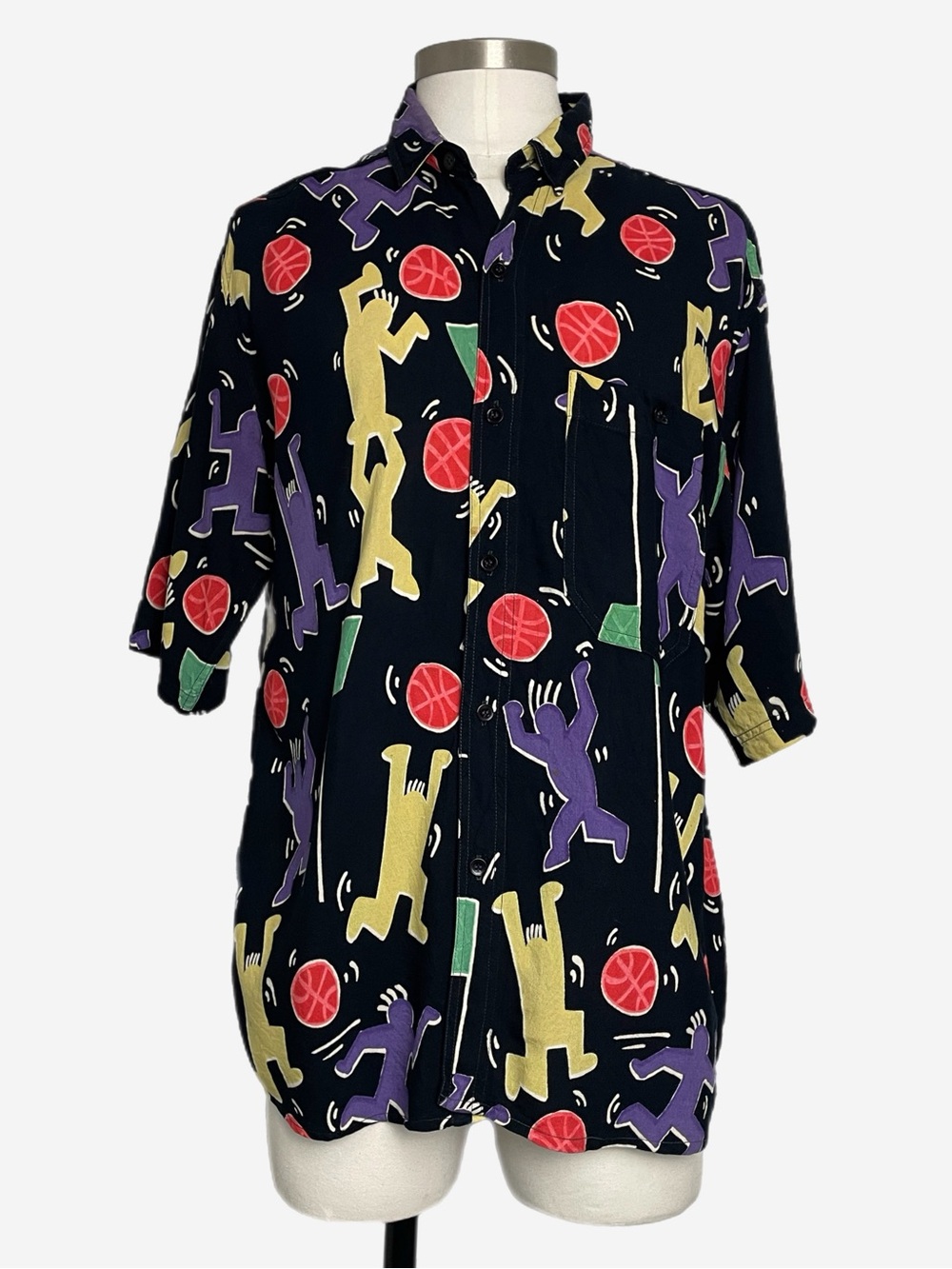 Vintage 80s/90s Substudio Keith Haring Basketball short sleeve button down M